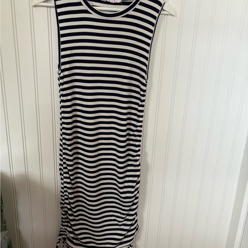 Striped Navy and White Sleeveless Casual Dress
